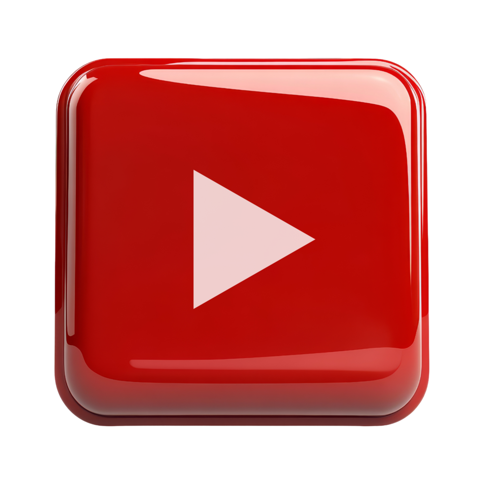 Interactive red play button digital media glossy style png