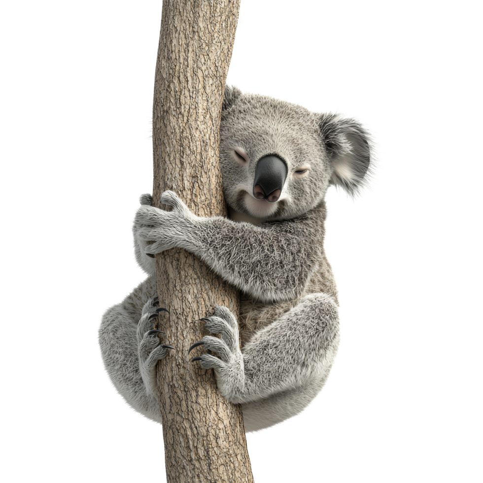 Koala clinging to tree australia wildlife photography png