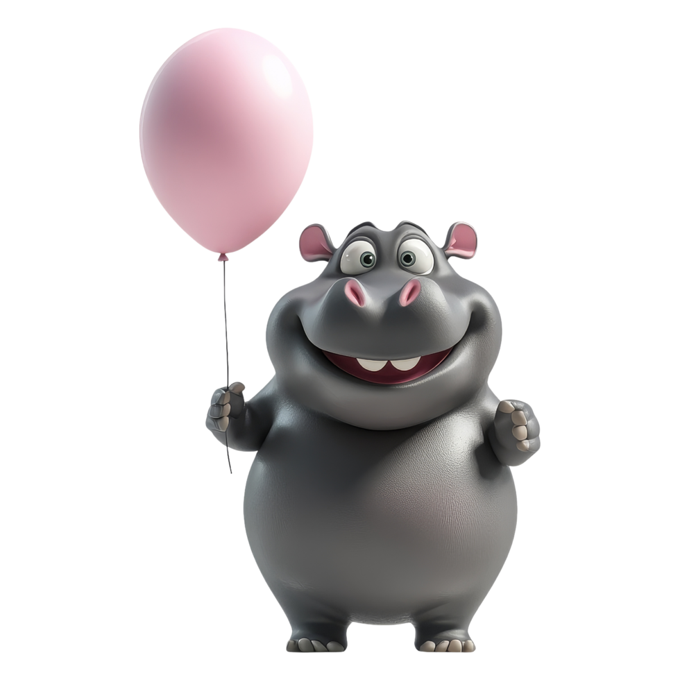 Happy hippo holding pink balloon fun setting animation png