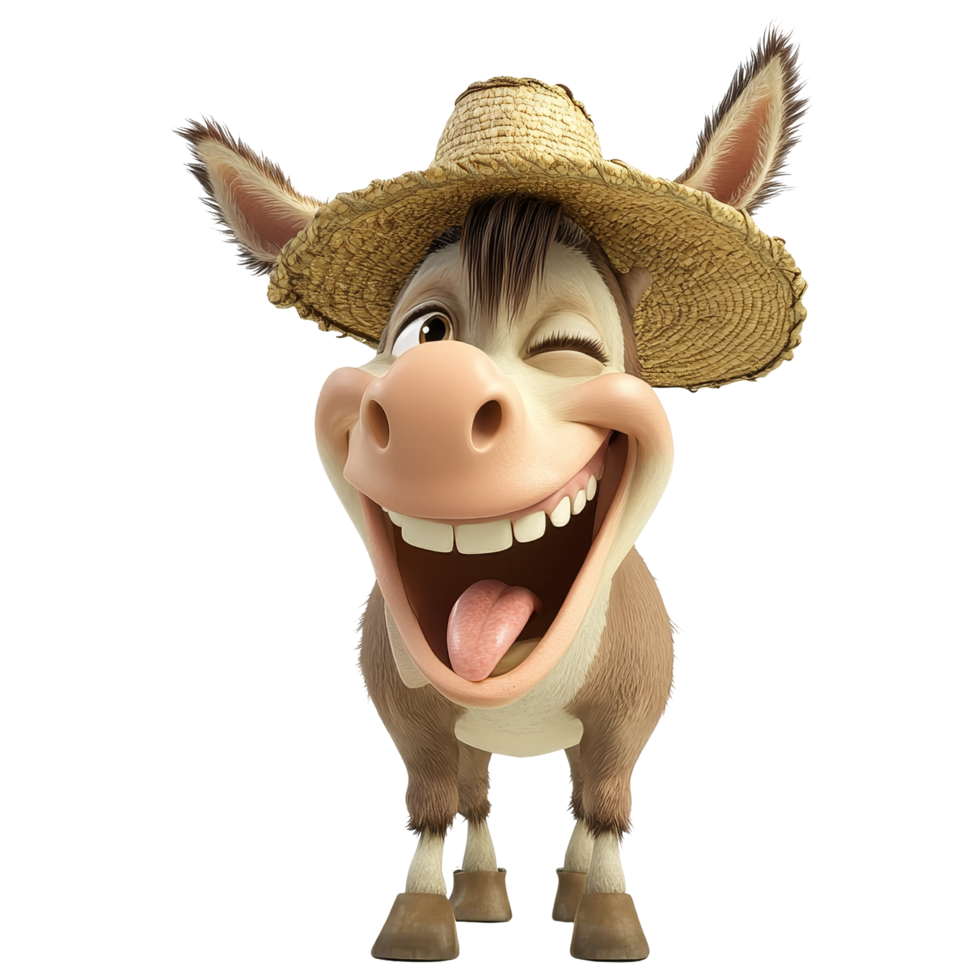 Playful cartoon donkey smiling in bright field png