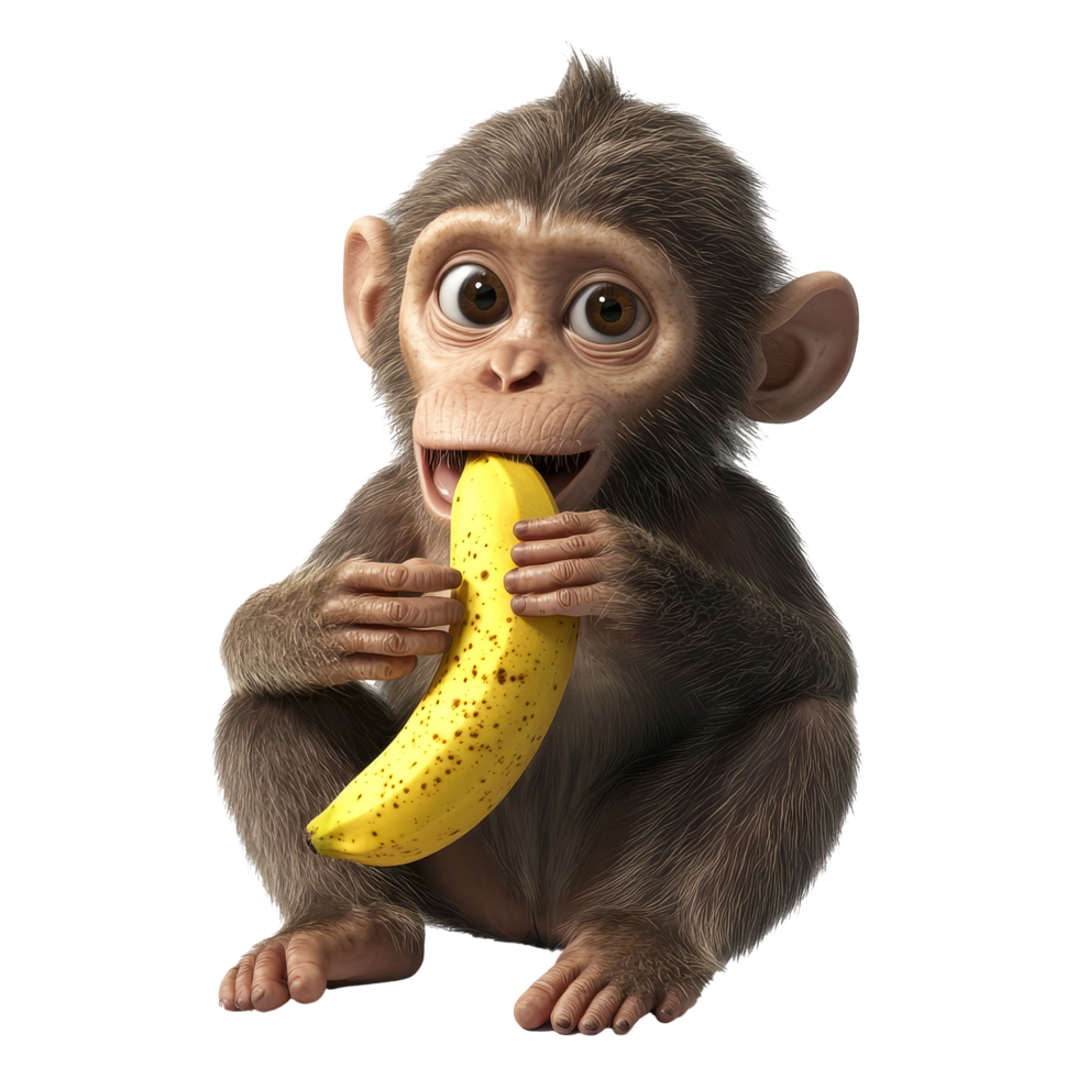 Playful monkey eating banana in nature cute scene png