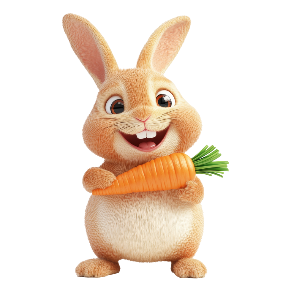 Happy rabbit holding carrot in colorful garden scene png
