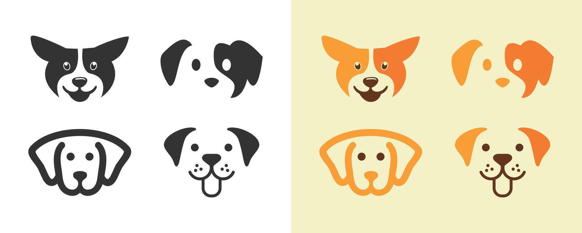 Set of puppy dogs head face icon background design isolated . vector