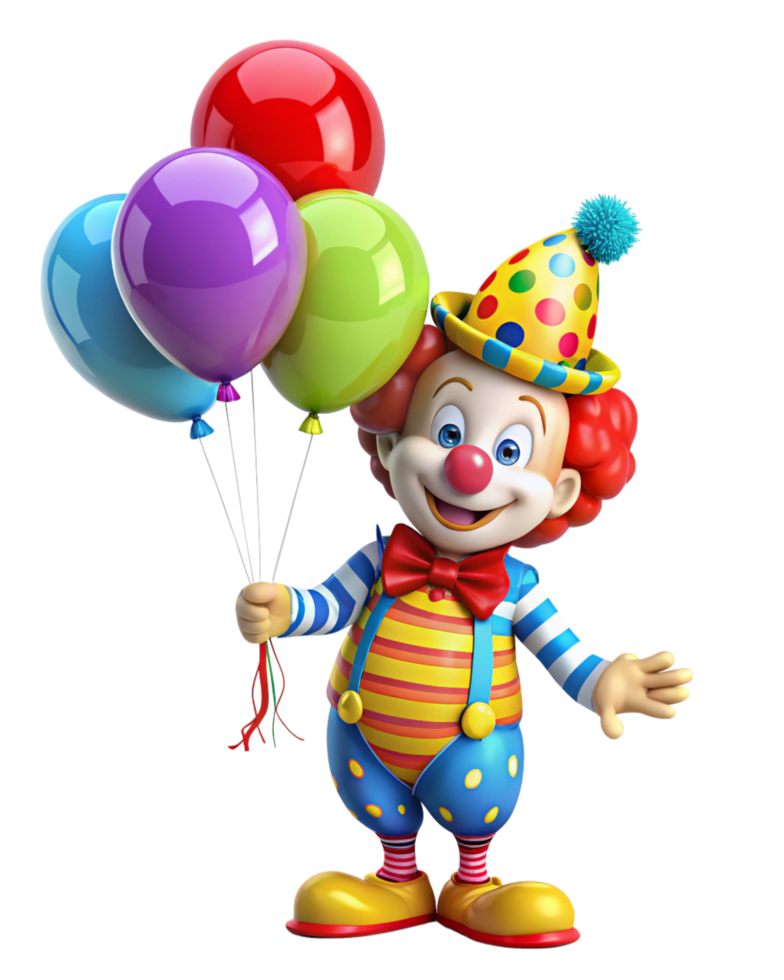 Cheerful clown entertaining with bright balloons png