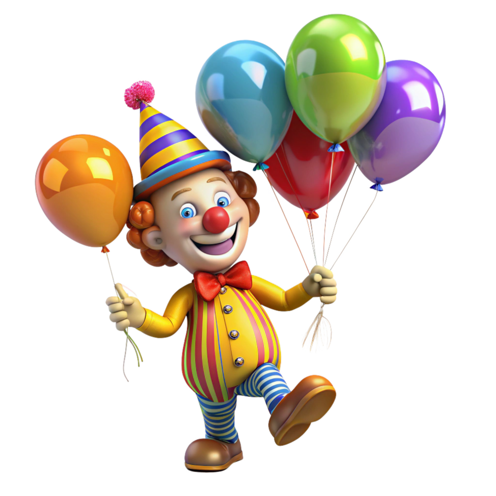 Smiling clown holding balloons and spreading cheer png