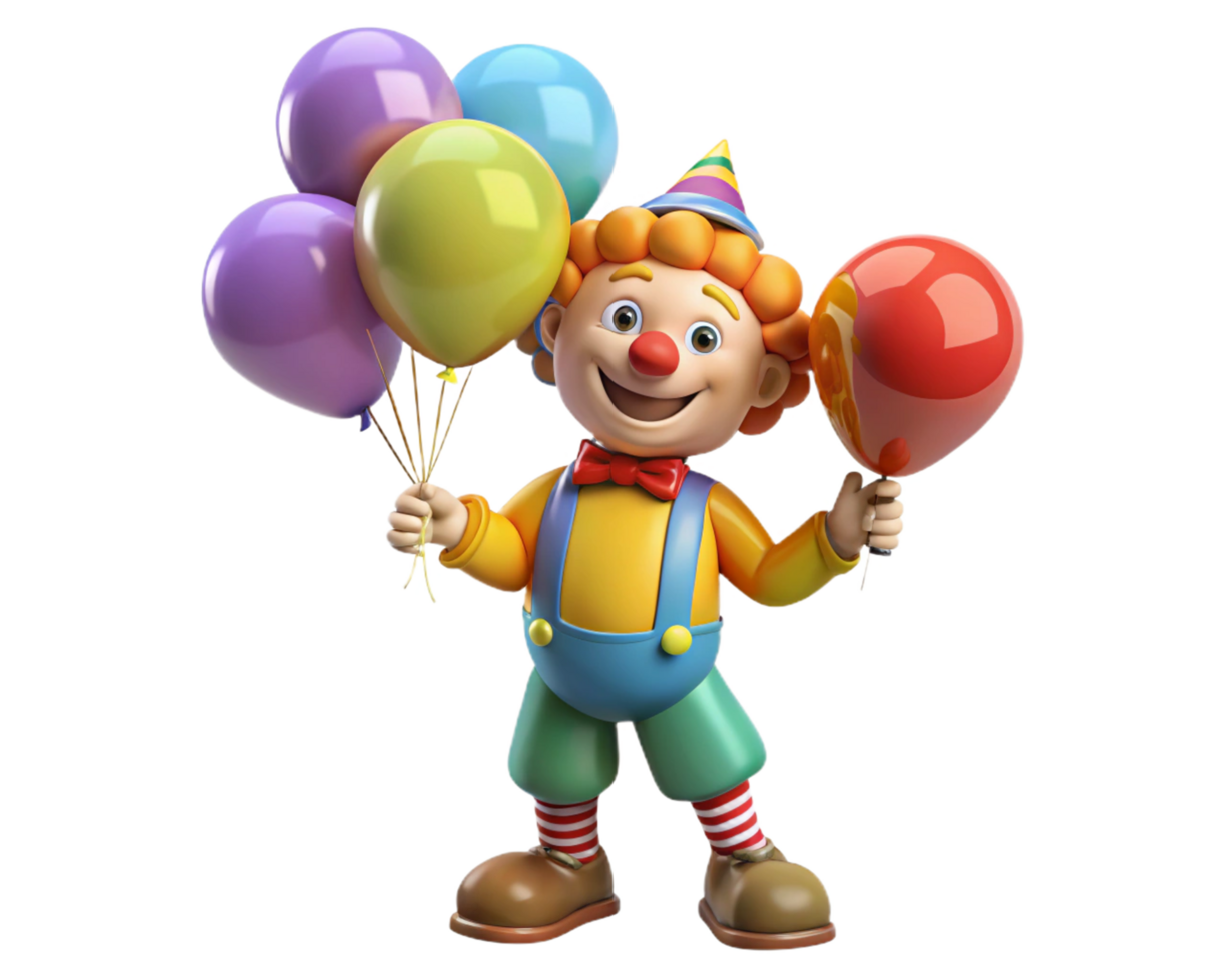 Happy clown with a festive bunch of balloons png