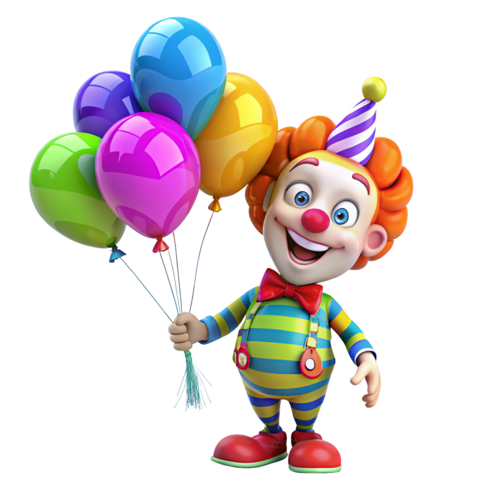 Jolly clown waving with bright balloons in hand png