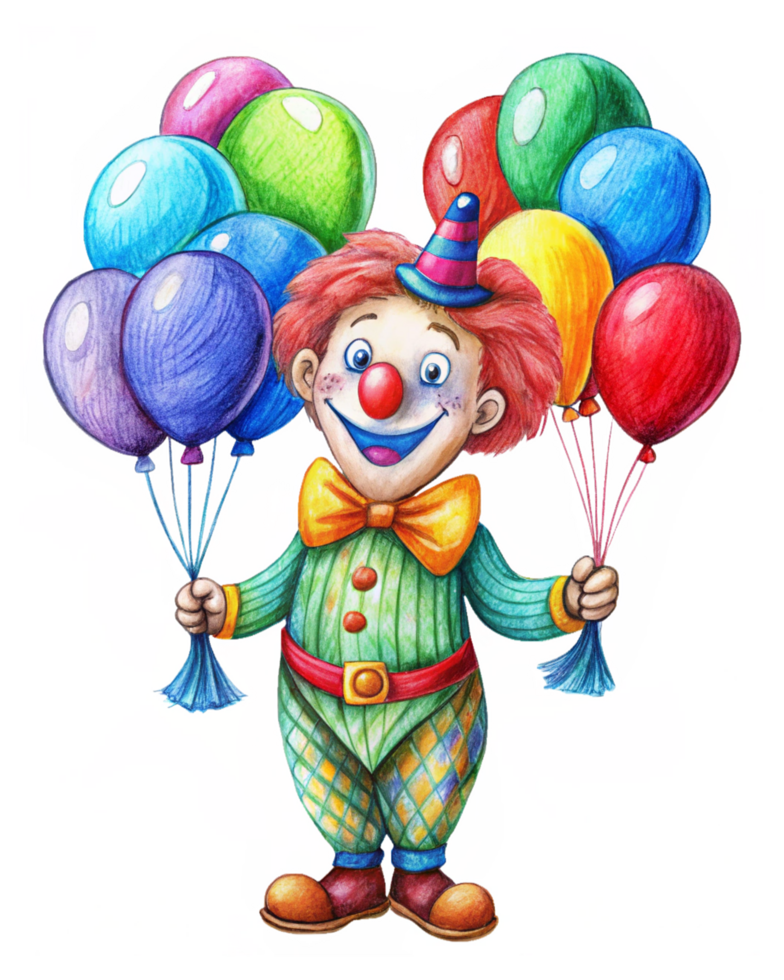 Vibrant clown enjoying balloons at a party png