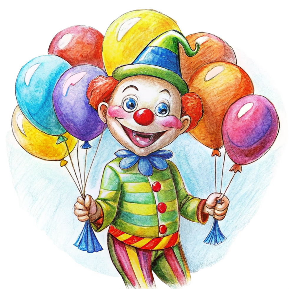 Happy clown with balloons ready for fun png