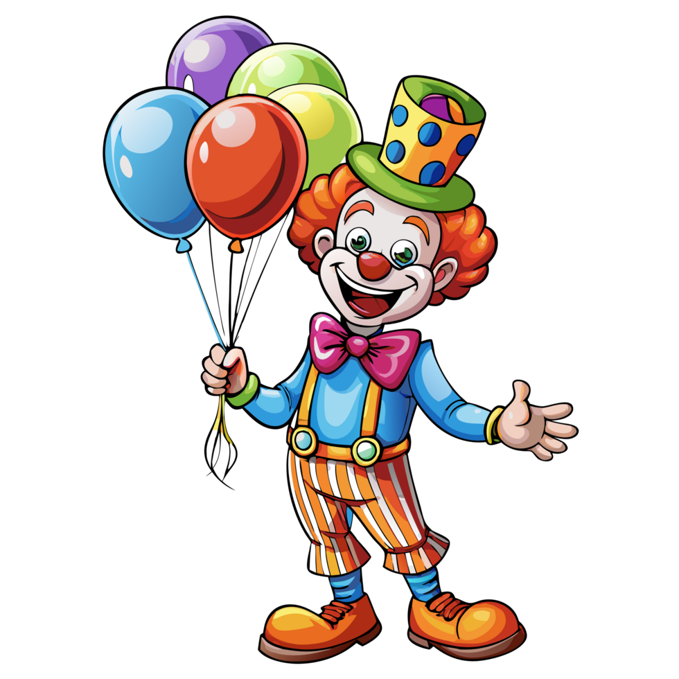 Playful clown with a cheerful bunch of balloons png
