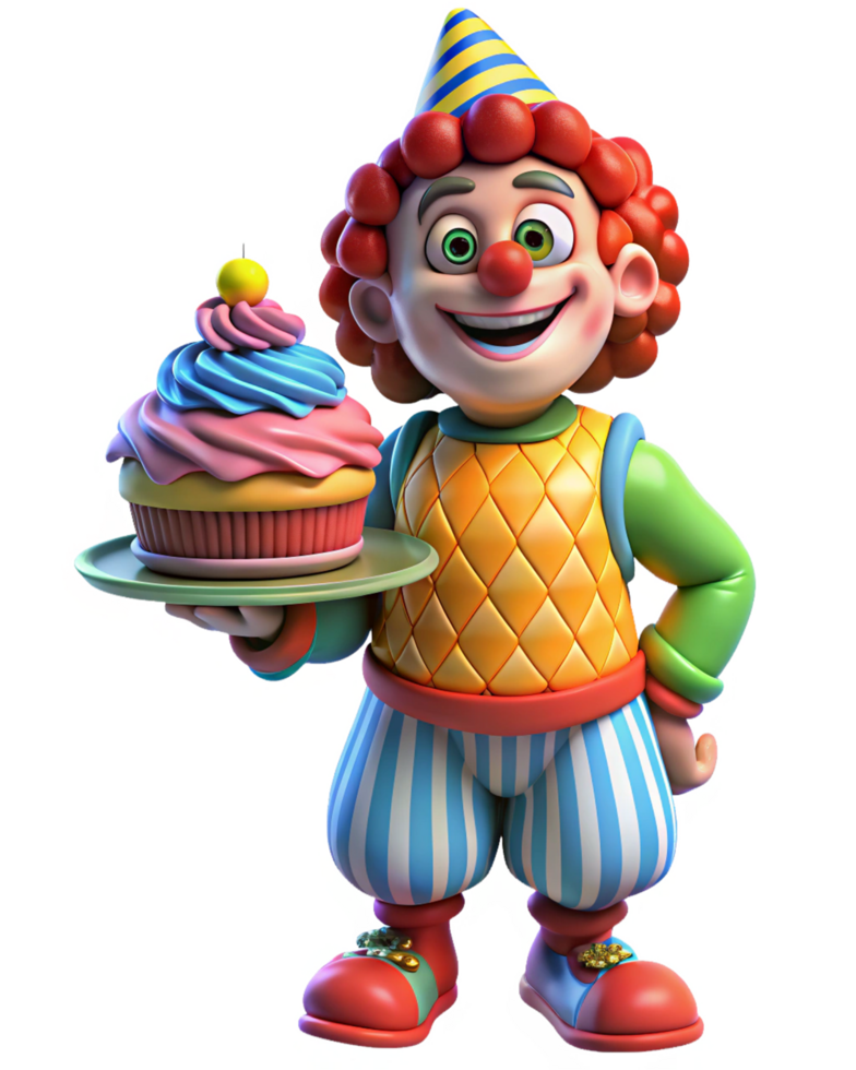 Smiling clown spreading happiness with a cake png