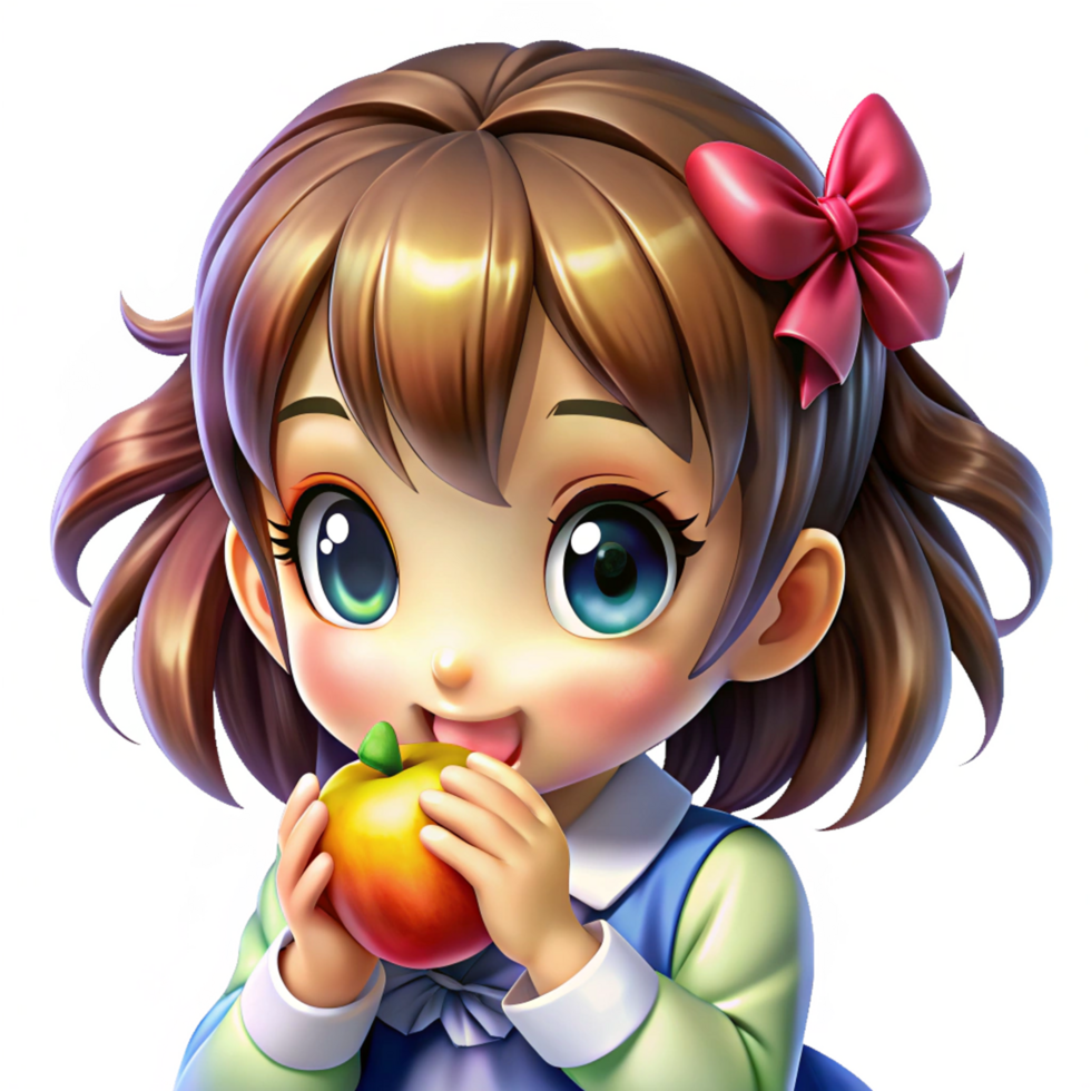 Playful girl biting into a shiny red apple png