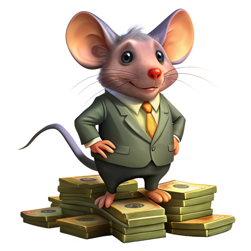 Money-smart mouse holding a pile of cash png