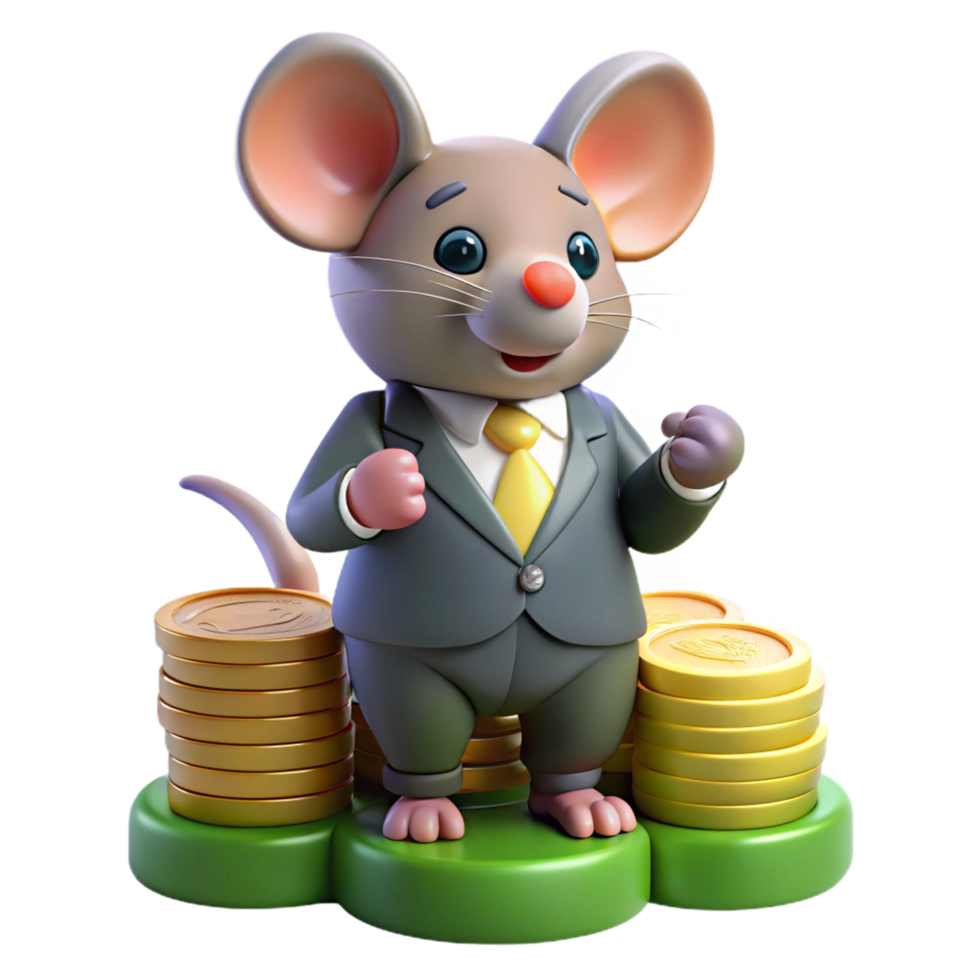 Mouse entrepreneur with a stack of money png