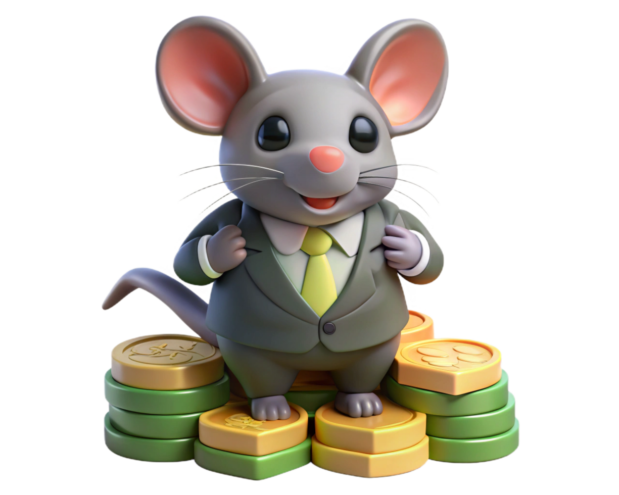 Successful mouse enjoying financial rewards png