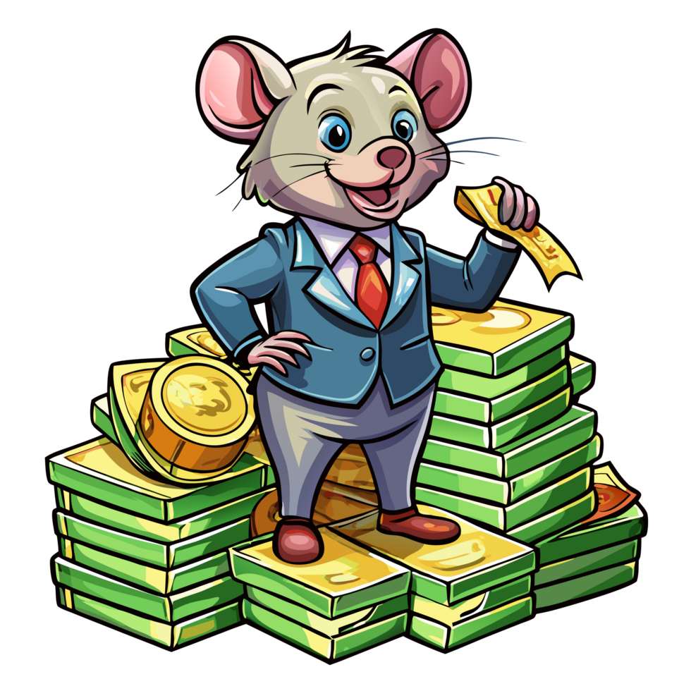 Business mouse with piles of money png