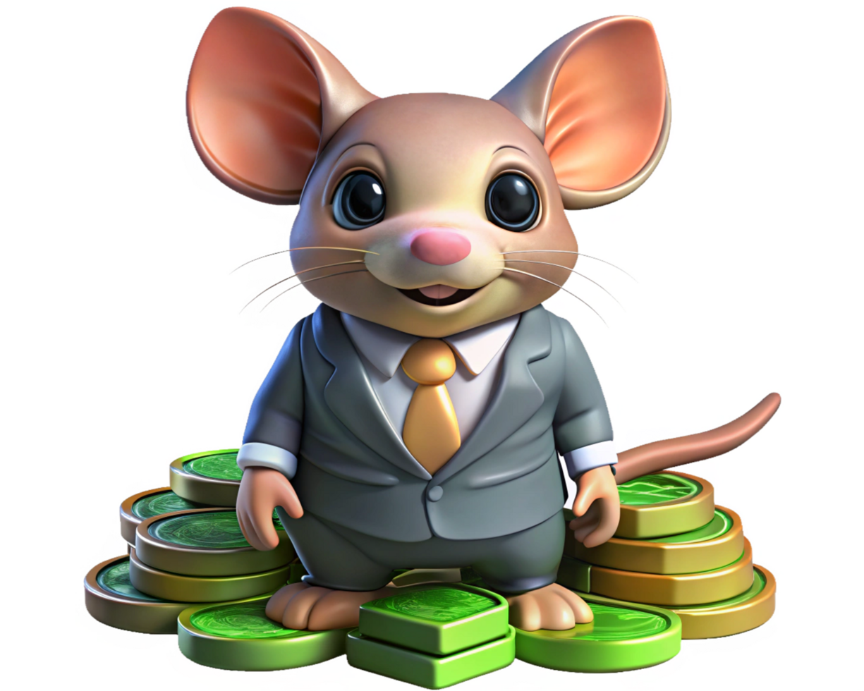 Mouse in a suit with a luxurious stack of bills png