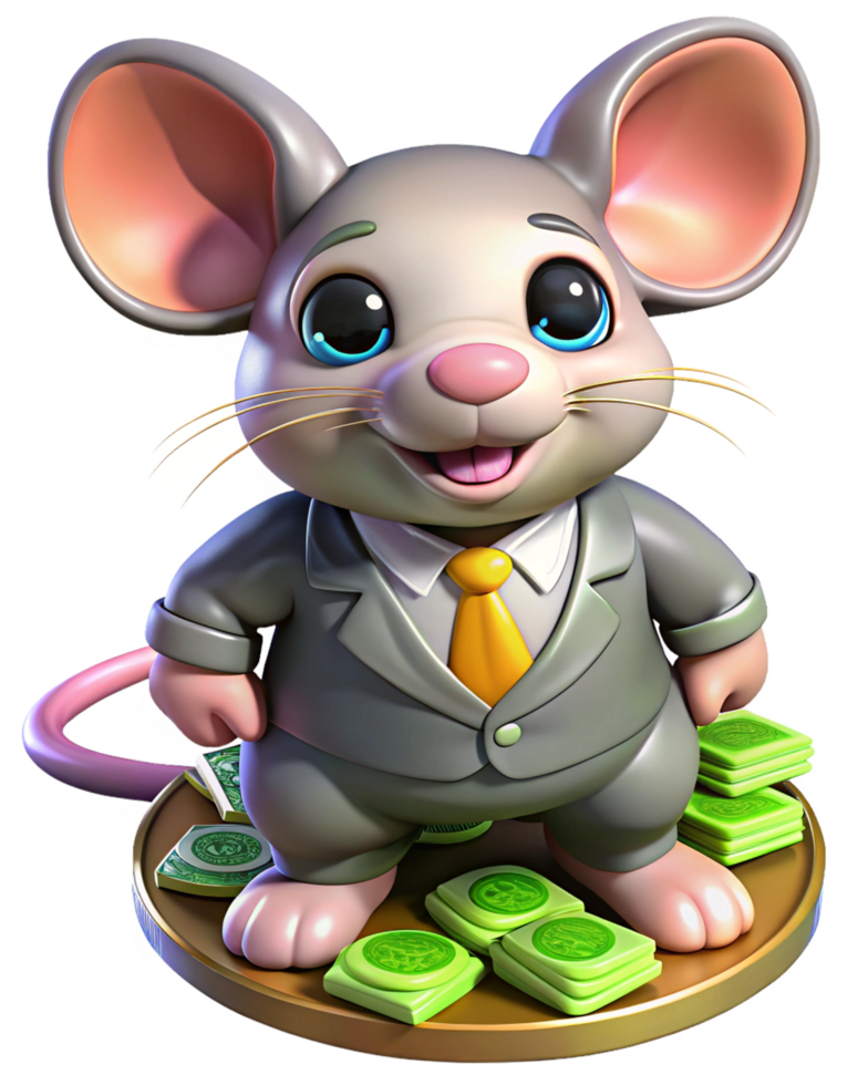 Mouse entrepreneur with money stacks png