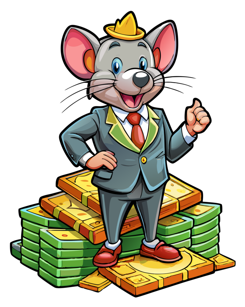 Mouse in a suit with a briefcase of cash png