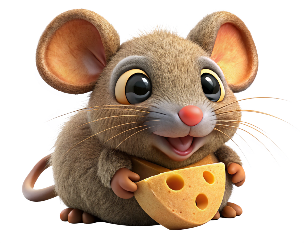 Joyful mouse with a wedge of cheese png