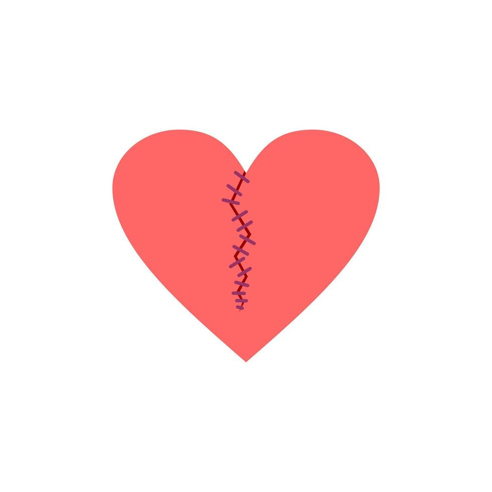 Illustration of a heart with a stitched torn effect, symbolizing the healing process after being injured. hearts sewn using thread are suitable for digital content with the theme of love and healing vector