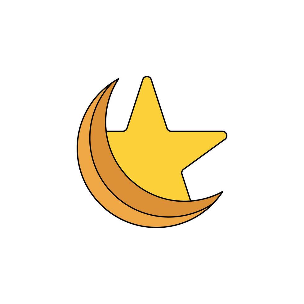 crescent moon star icon flat style vector