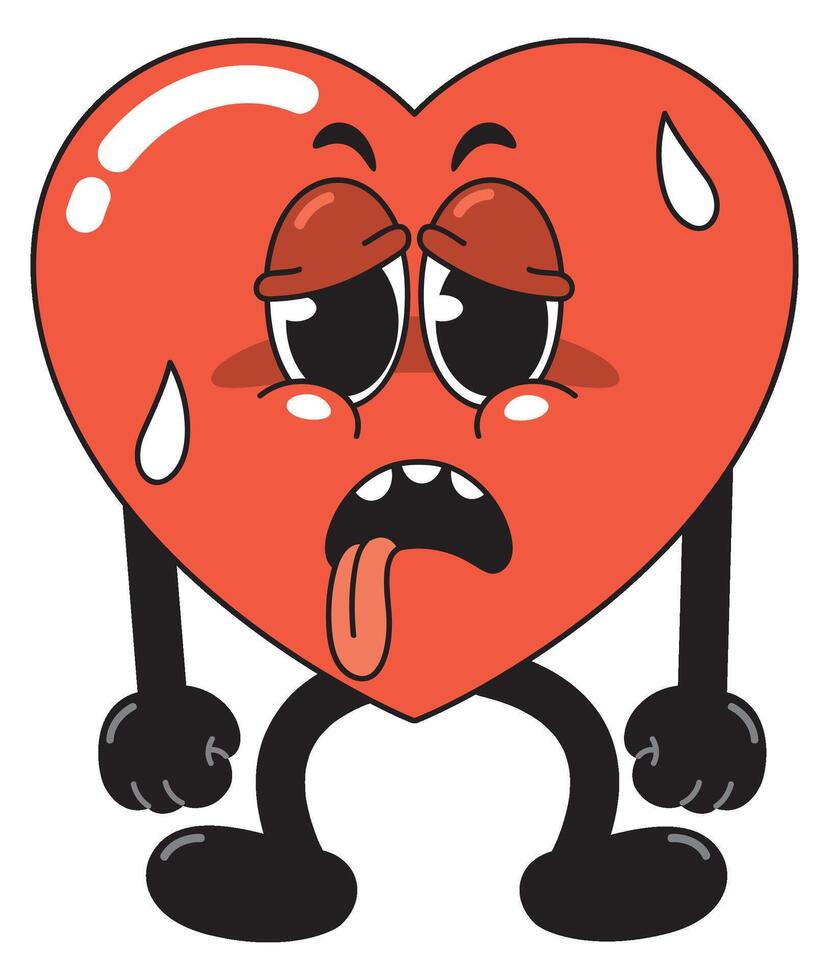 Cartoon Heart Character tired with Sweaty Expression vector
