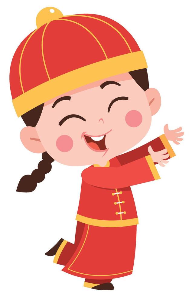 Joyful Child in Chinese Clothing Illustration vector