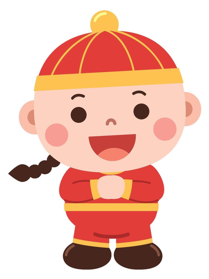 Cheerful Cartoon Baby Boy Character in Chinese suit vector