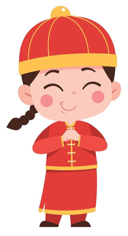 Cheerful Cartoon Boy Character in Chinese suit vector