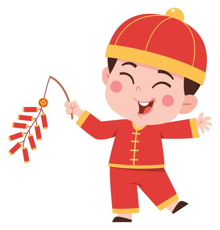 Cheerful Boy Celebrating Lunar New Year vector