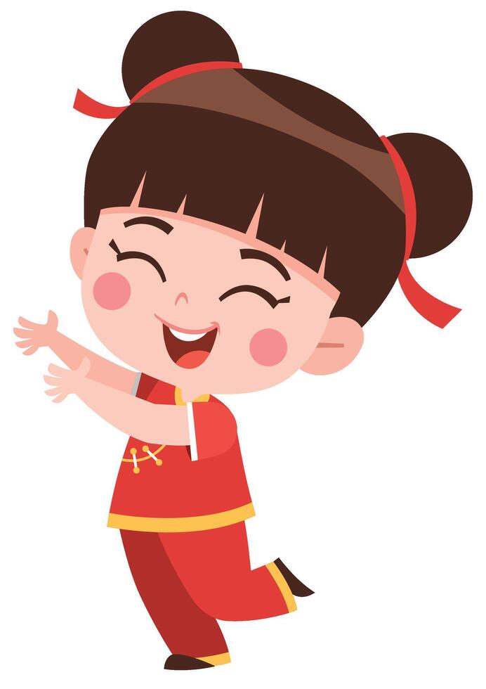 Cheerful Cartoon Girl in Chinese Outfit vector