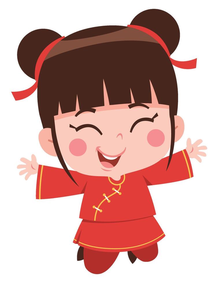 Cheerful Girl in Red Traditional Outfit vector