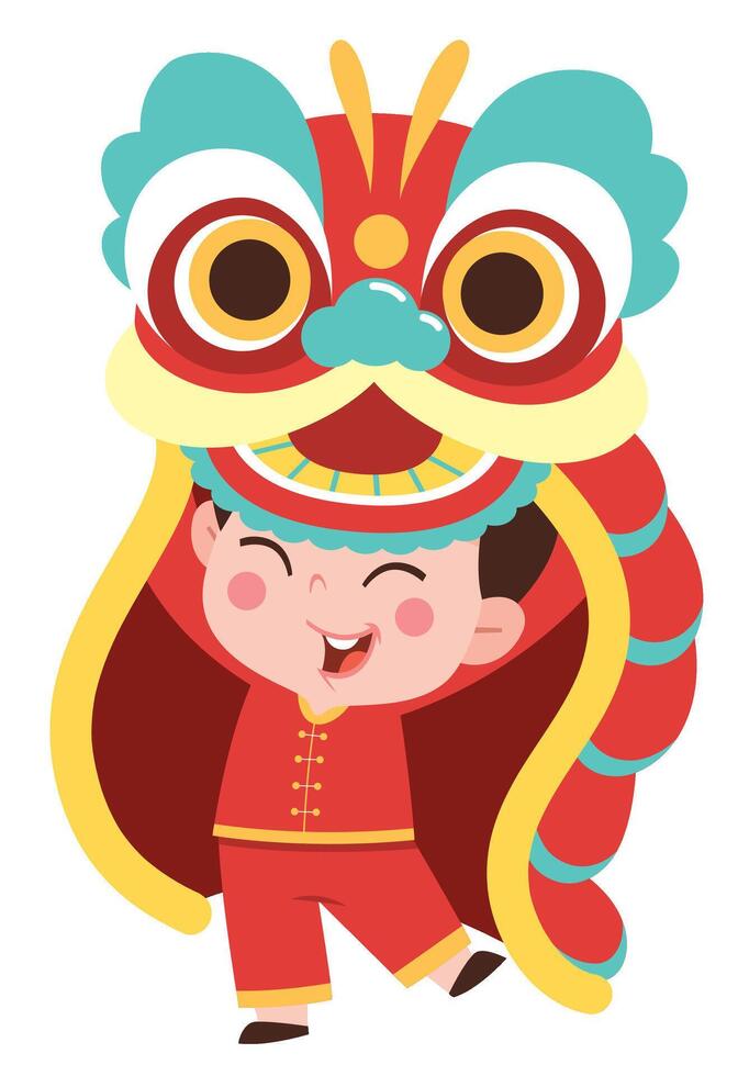 Child Performing Lion Dance for Celebration vector