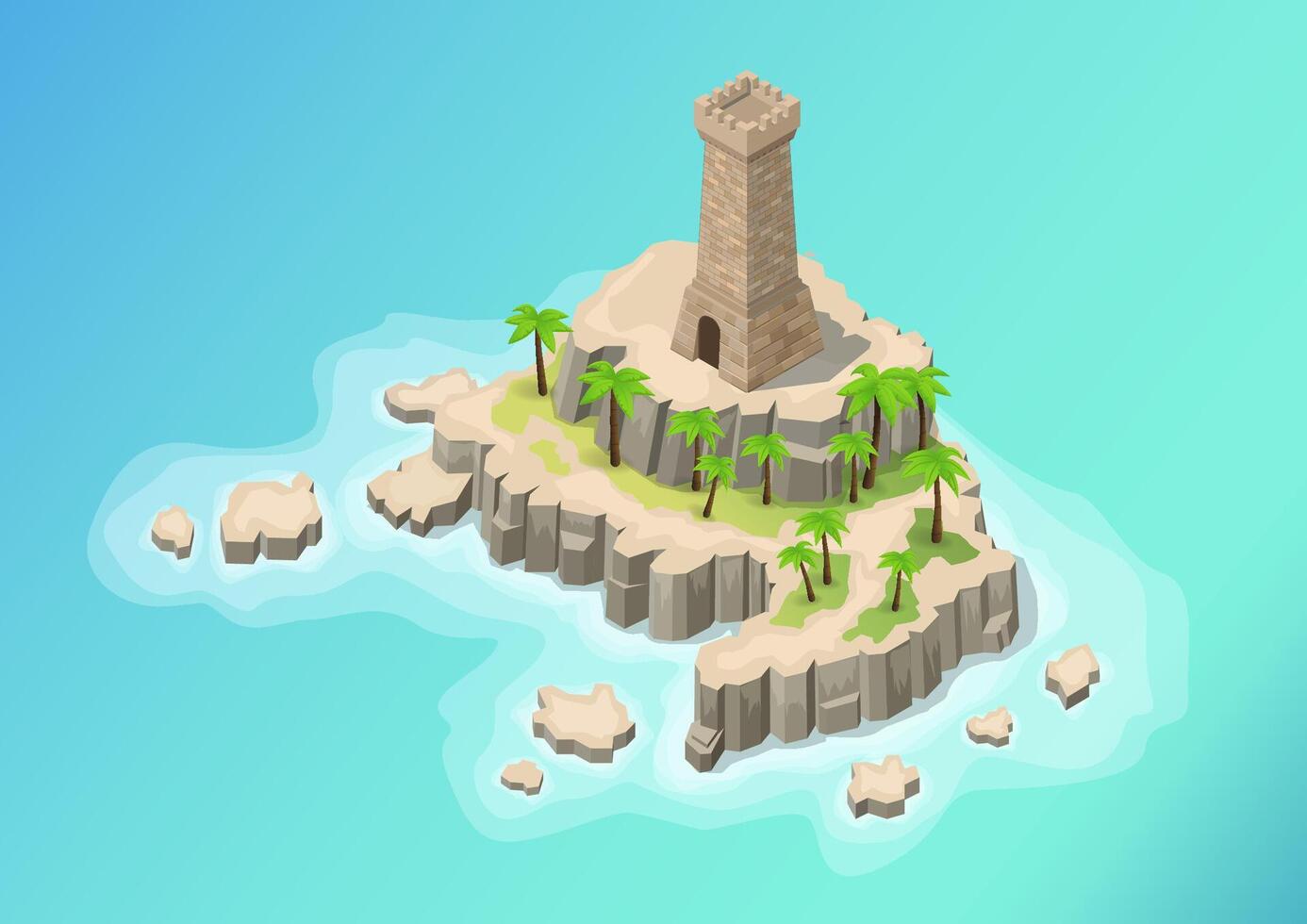 Isometric beautiful natural island with castle vector