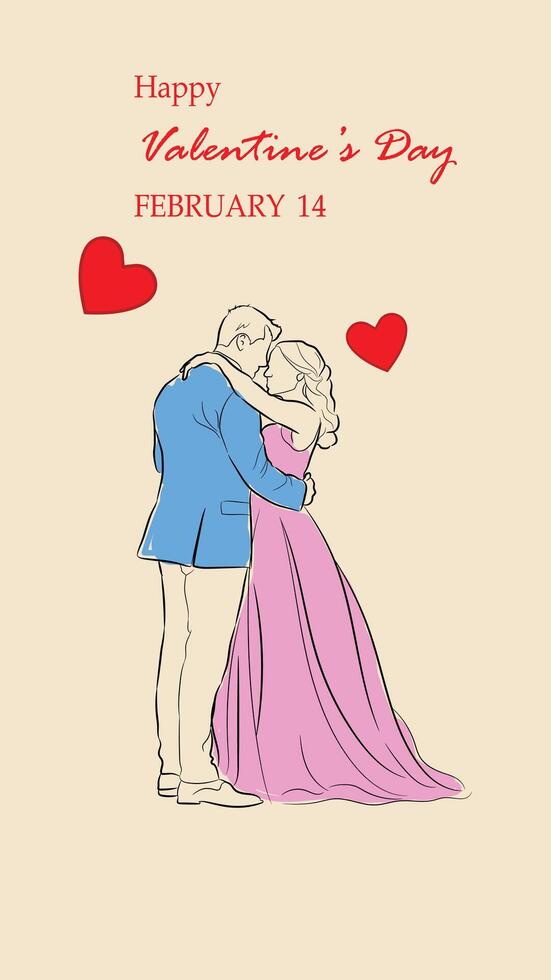 Romantic couple illustration for Valentine's Day with hearts and love theme vector