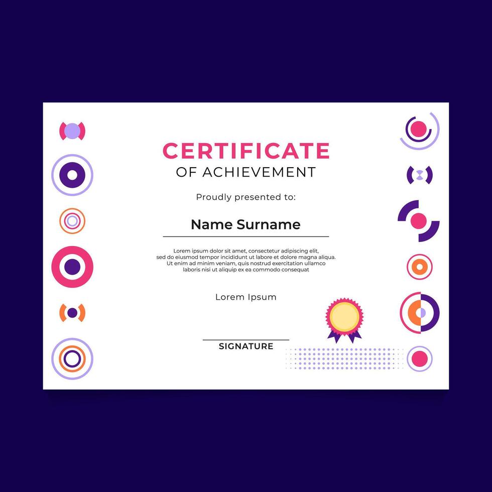 Modern certificate of achievement with colorful abstract design, editable template, and elegant layout vector