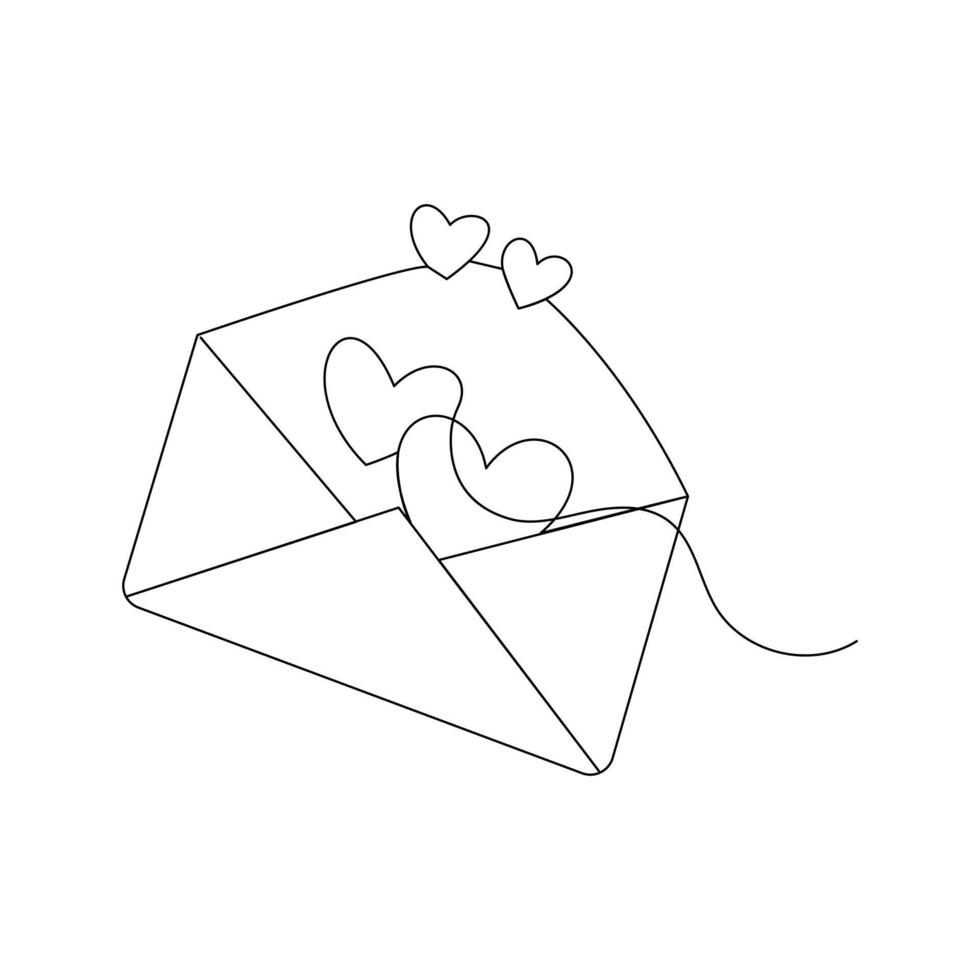 The continuous line in love letter single-line art symbolizes the unbroken bond and flow of love expressed through written words. vector