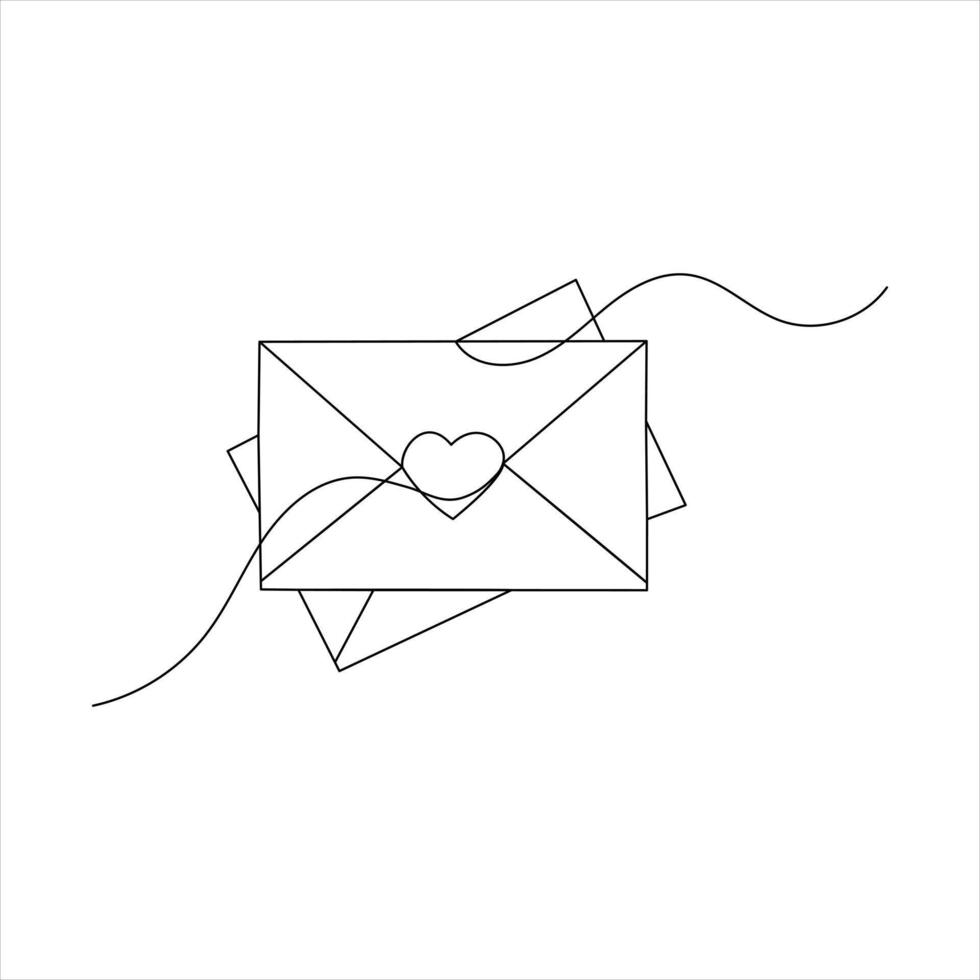 Love letter single-line art elegantly captures the heartfelt emotions of love, using a continuous line to form the shape of a letter. vector