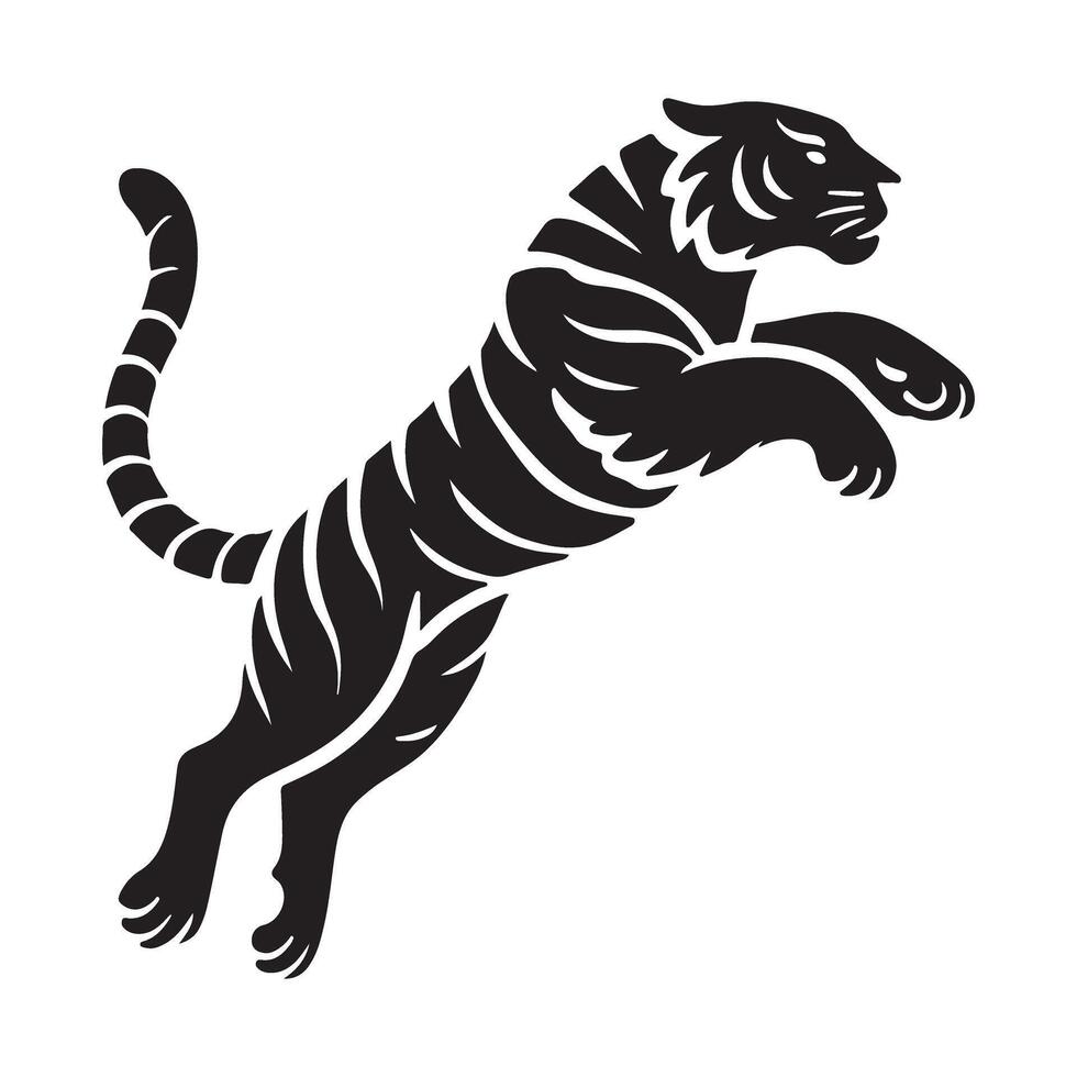 Leaping Tiger Silhouette Illustration A Powerful Black and White Design vector