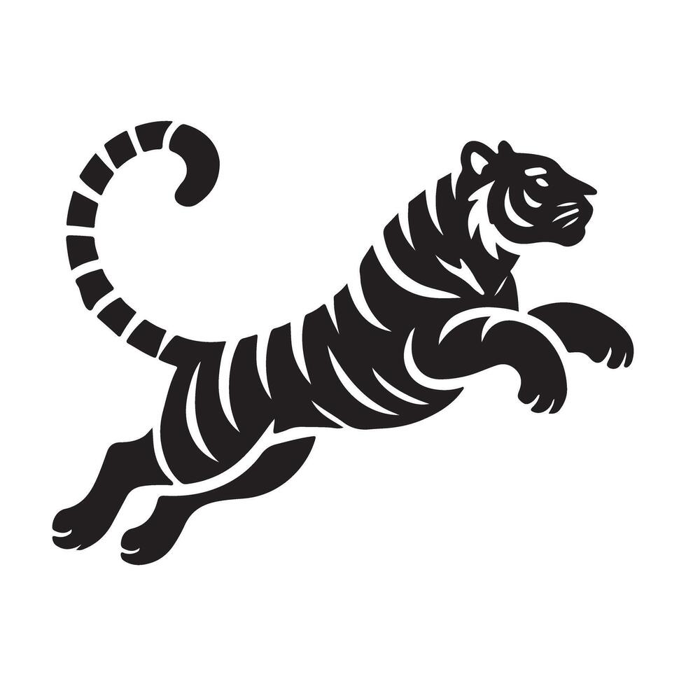 Jumping Tiger Silhouette Graphic A Powerful Black and White Design vector