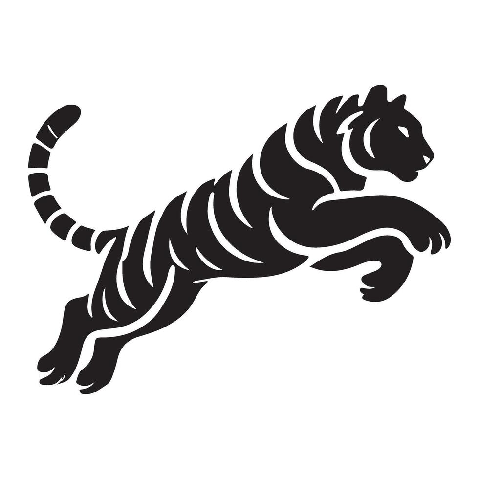 Dynamic Jumping Tiger Silhouette Illustration vector