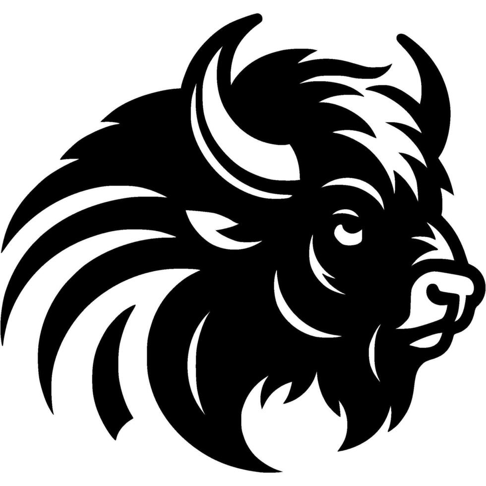 Tattoo of bison head in monochrome. Wild bison side view. Engraving minimalistic image in black ink drawing on white background vector