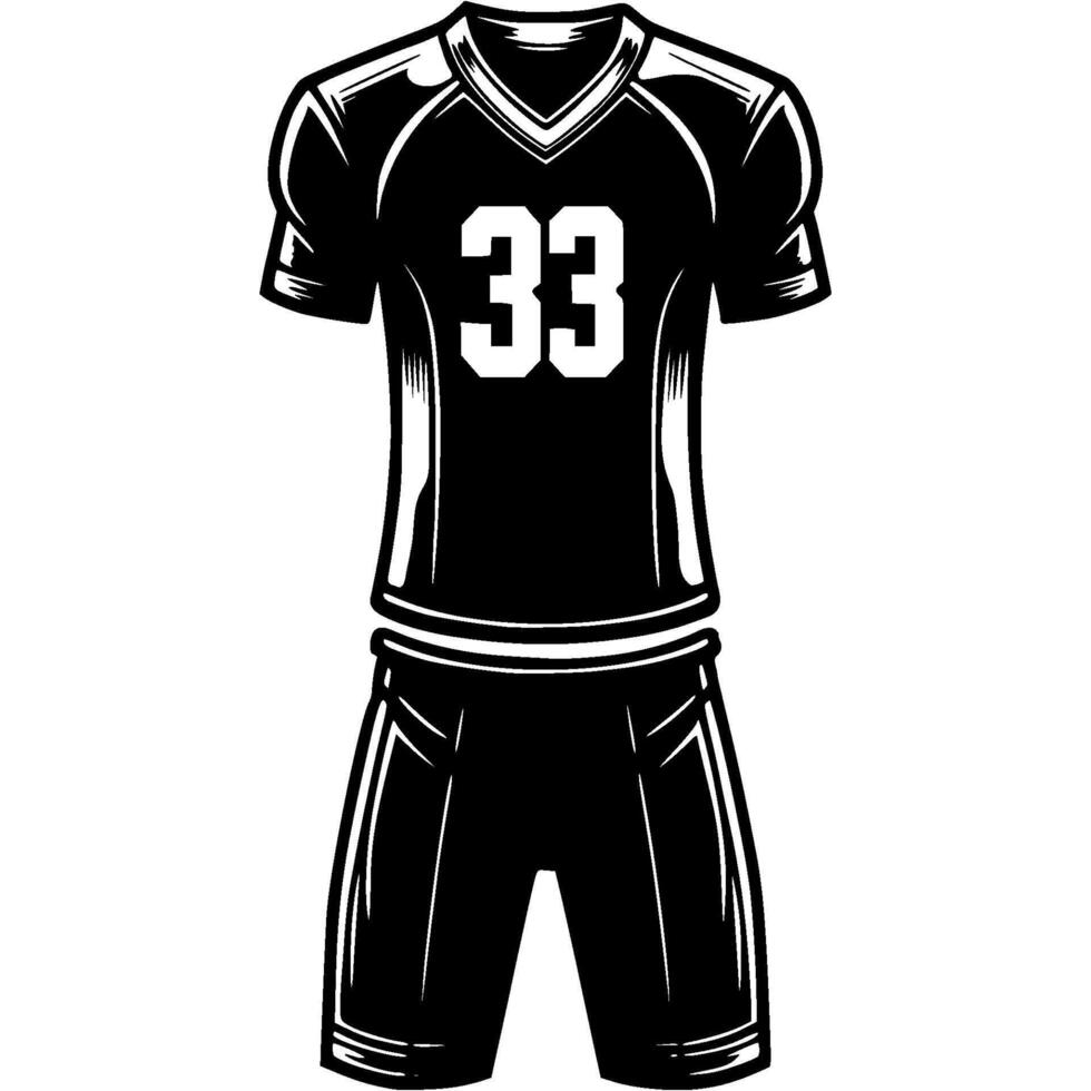 Professional sports uniform set for classic football player in monochrome. Simple minimalistic image in black ink drawing on white background vector