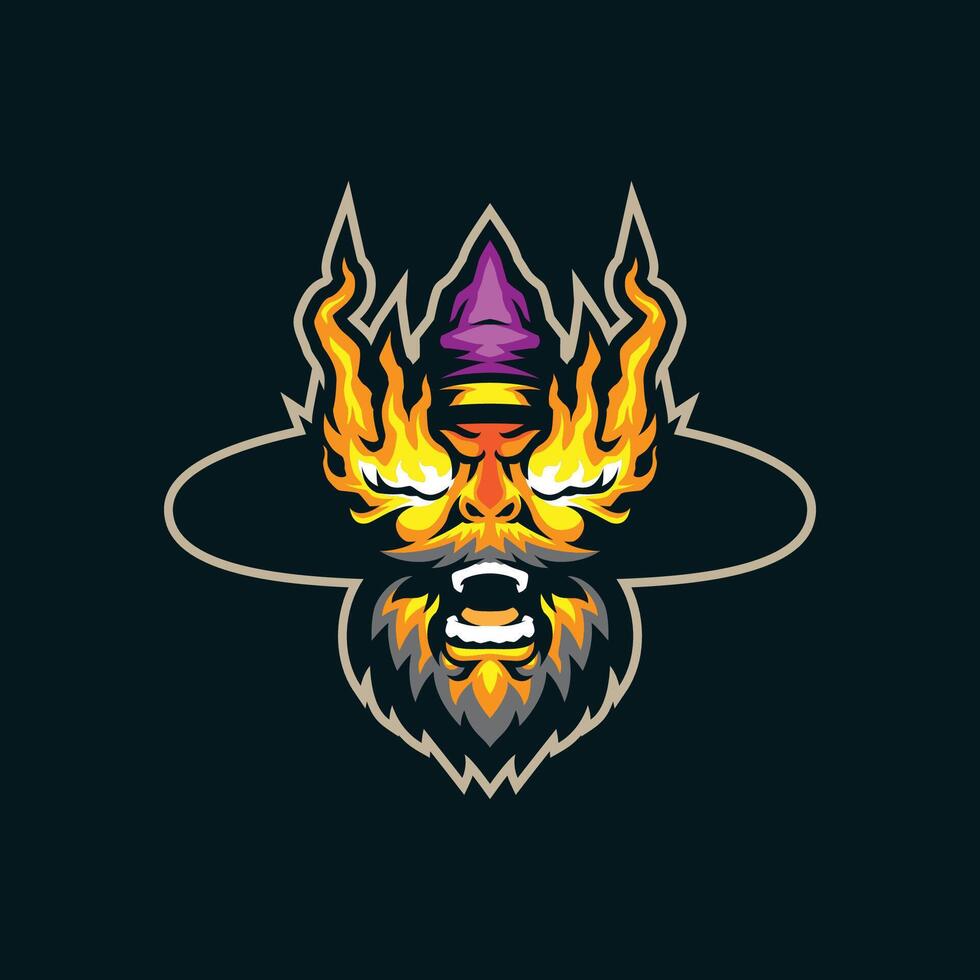 Wizard mascot logo design with modern illustration concept style for badge, emblem and t shirt printing. Fire wizard illustration for sport team. vector