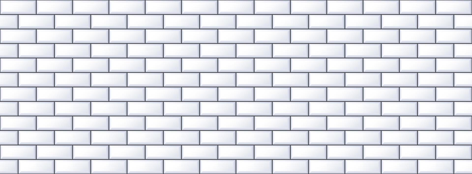 Seamless white tile pattern. Rectangle ceramic tiled texture for bathroom wall, kitchen floor, pool. Repeating mosaic grid background. Repeated grey brick backdrop. vector