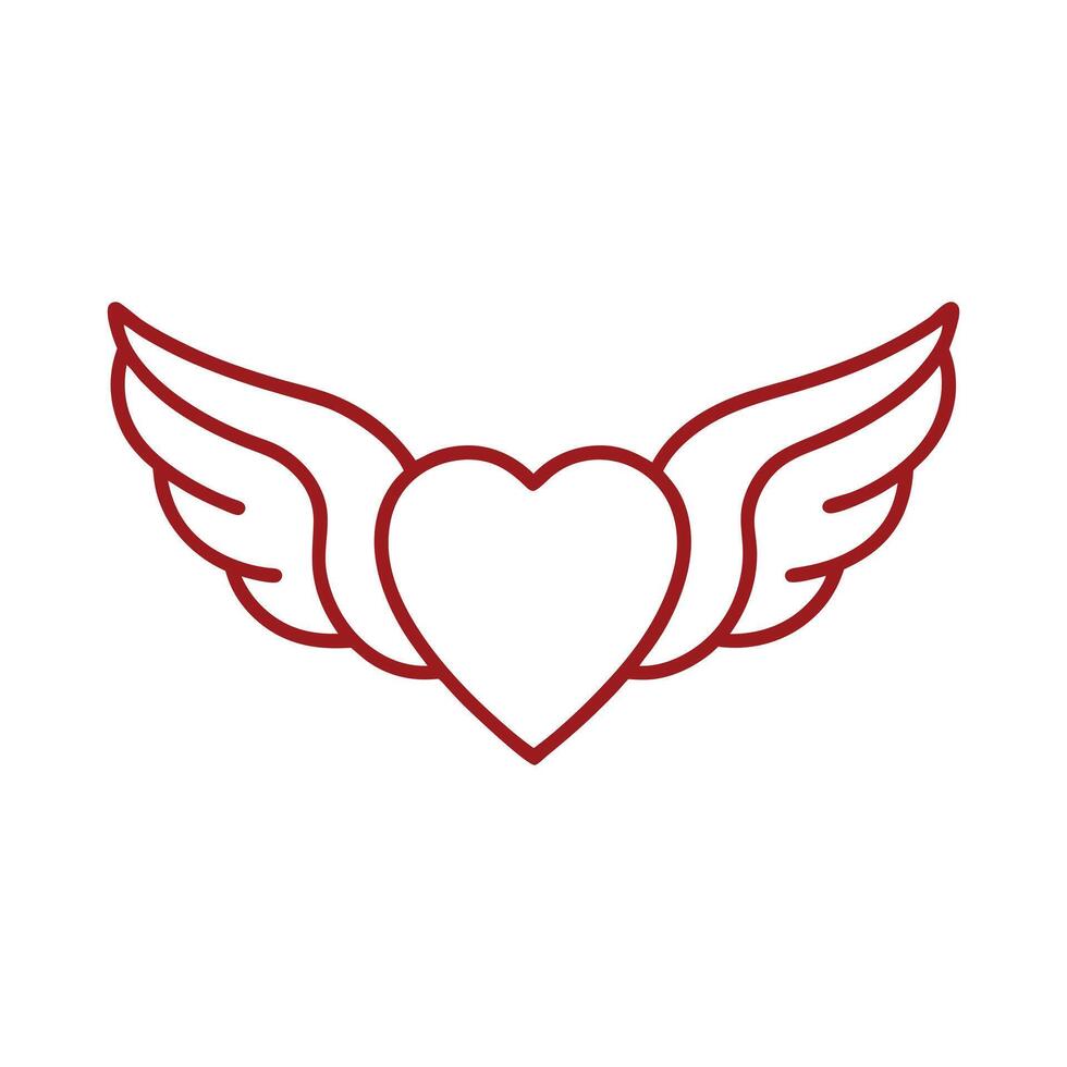 Valentines Day Icon - Heart with Wings in Minimal Outline Design vector