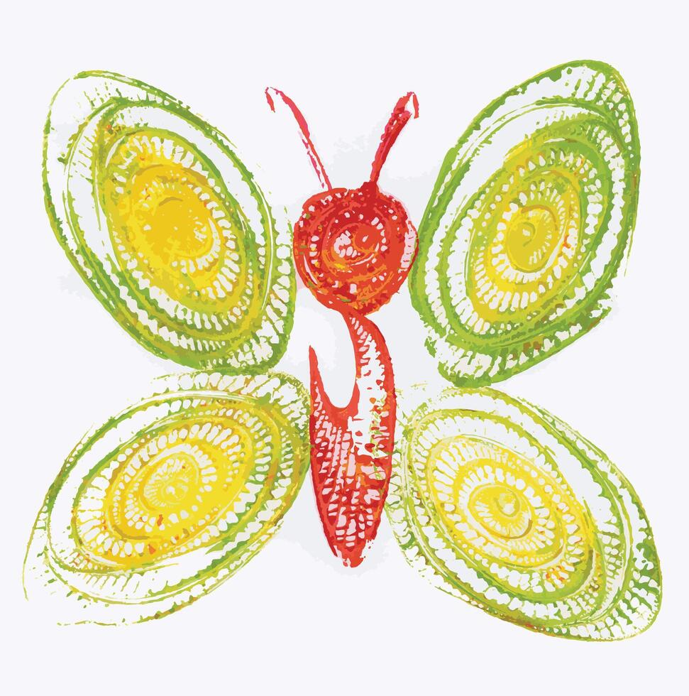 Butterfly art for kids hand monoprinting make graphic . vector