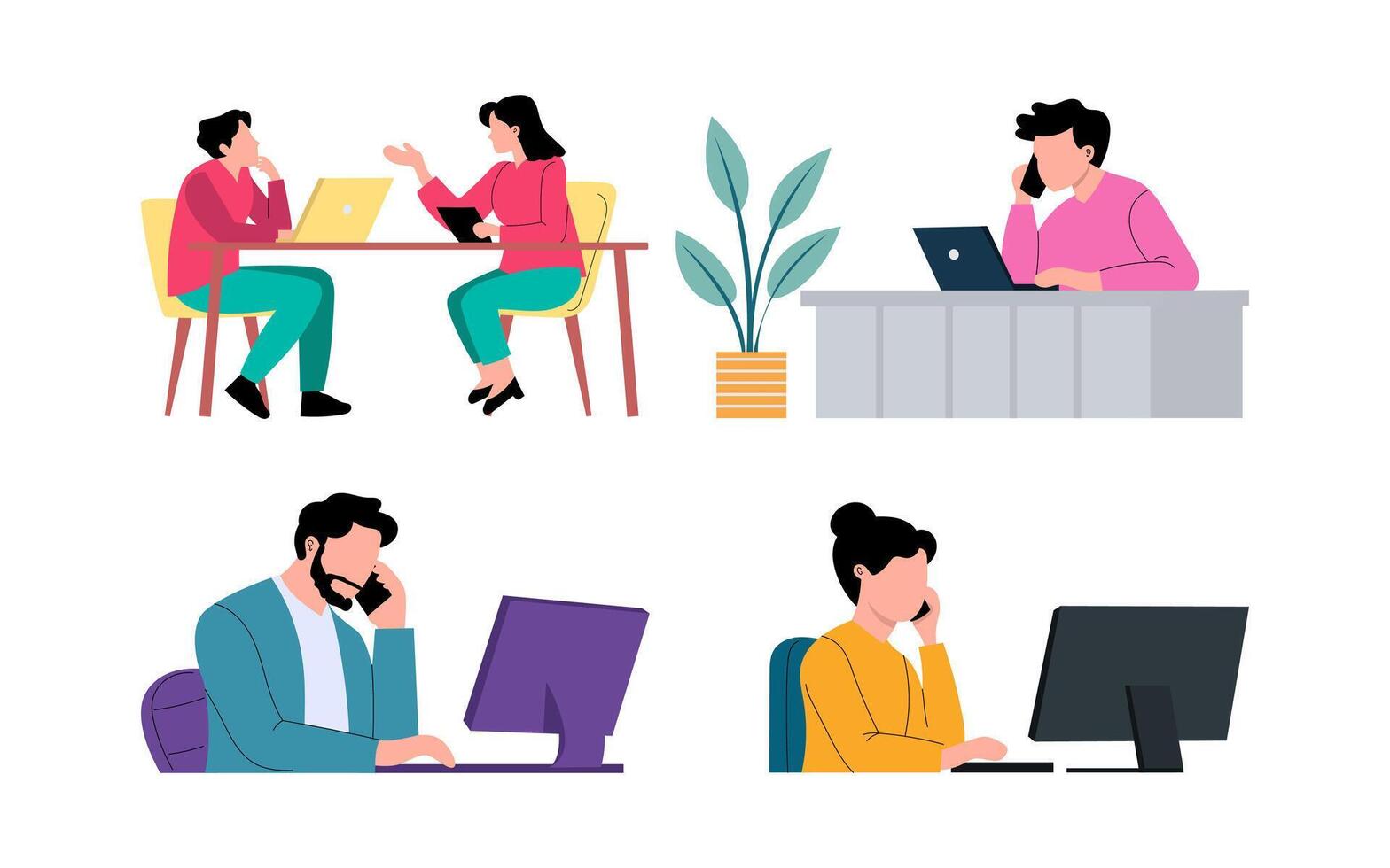 Diverse Business People Engaged in Work Activities vector