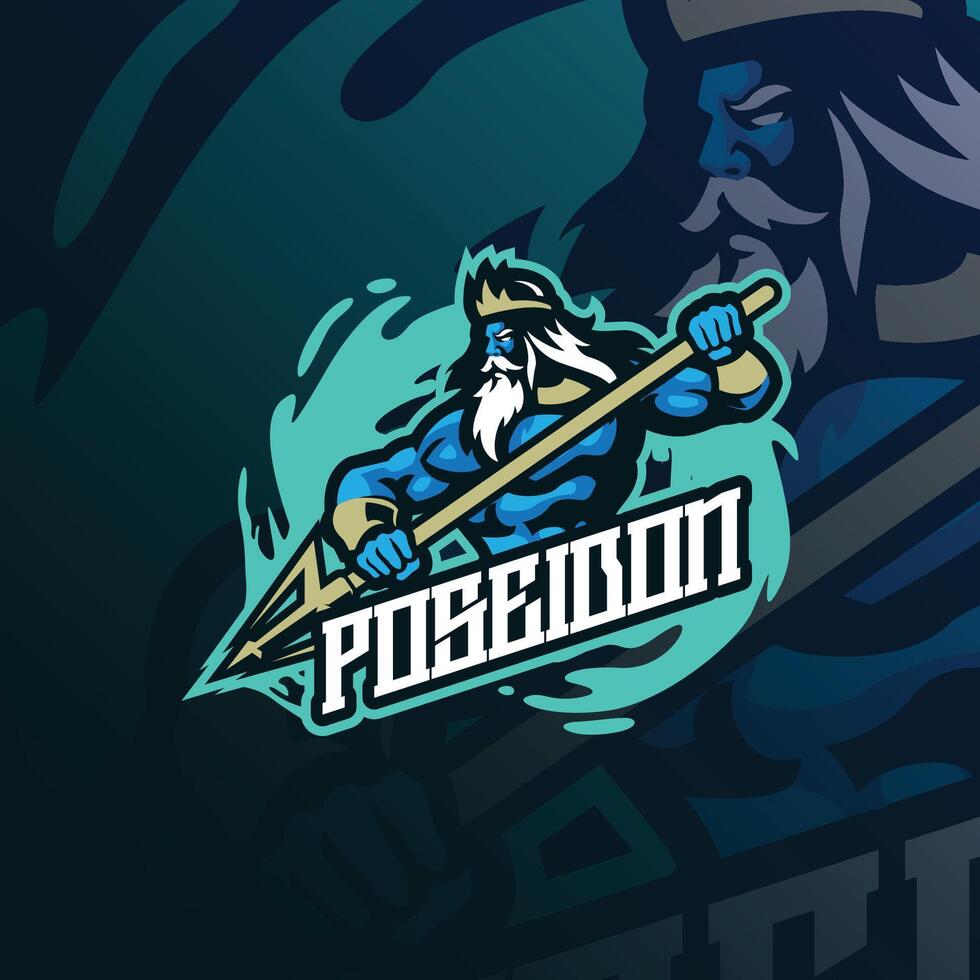 Poseidon mascot logo design with modern illustration concept style for badge, emblem and t shirt printing. Poseidon illustration for sport and esport team. vector